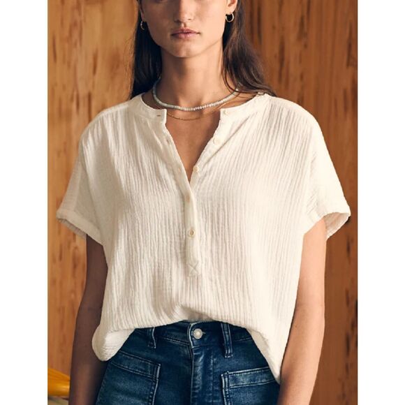 NWOT Faherty dream cotton Desmond gauze top, smoke Med $98 A36 - Picture 1 of 8